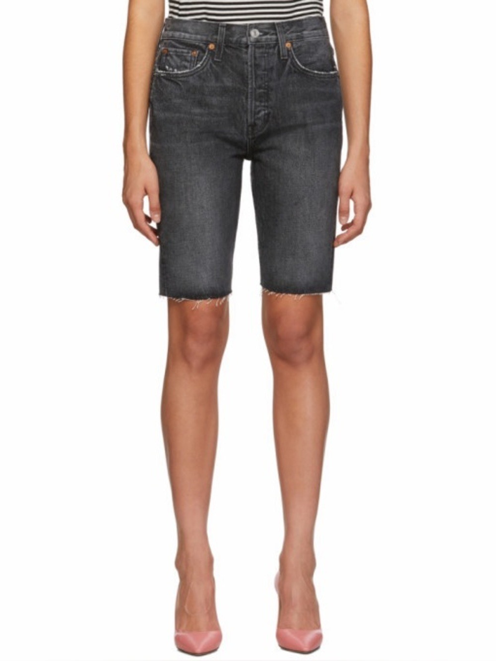Re/Done Black Originals Denim 80s Long Shorts Size 25